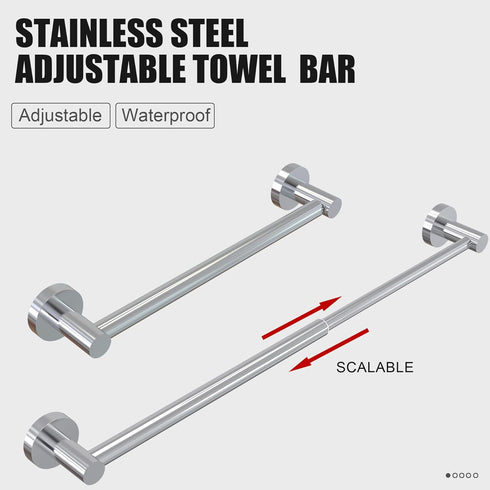 Towel Bar - Adjustable 304 Stainless Steel Towel Holder for Bathroom (11.8inch-22.6inch) Sturdy and Rustproof Wall Mounted Towel Rack for Bathroom Accessories, Polished Silver by Honmein