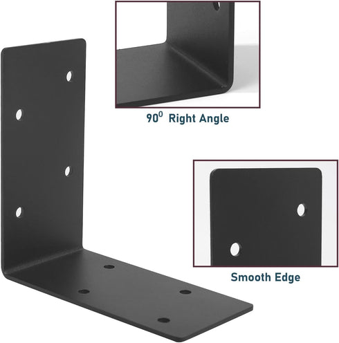4 PCS Heavy Duty Steel Corner Brackets, 6"x6"x3"L Right Angle Bracket, Metal Joint Timber Connector Support for Wood