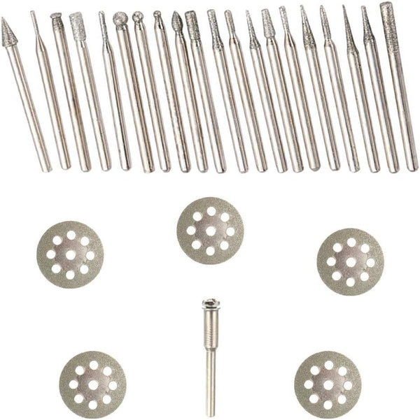 Diamond Burr Set for Rotary Tool, Grinding Carving Notching Bur Bit for Stone, Tile, Glass Jewelry