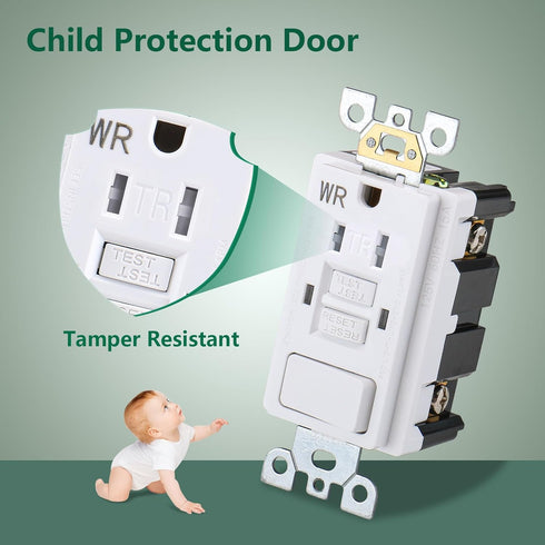 GFCI Outlet, Tamper Resistant Receptacle with Combination Switch, ETL Listed, White (TR&WR15Amp)