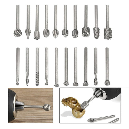Carving Bits 20pcs Rotary Bits Burr Set with 1/8" Shank for Wood Engraving and Drilling