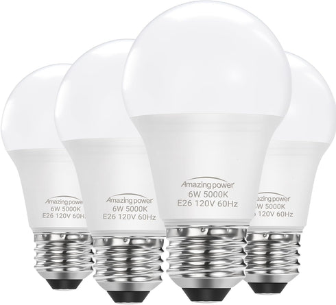 4 Pack E26 LED Bulb, 40W Equivalent, Non-Dimmable, Daylight White 5000K, 6W Bright White for Home Lighting
