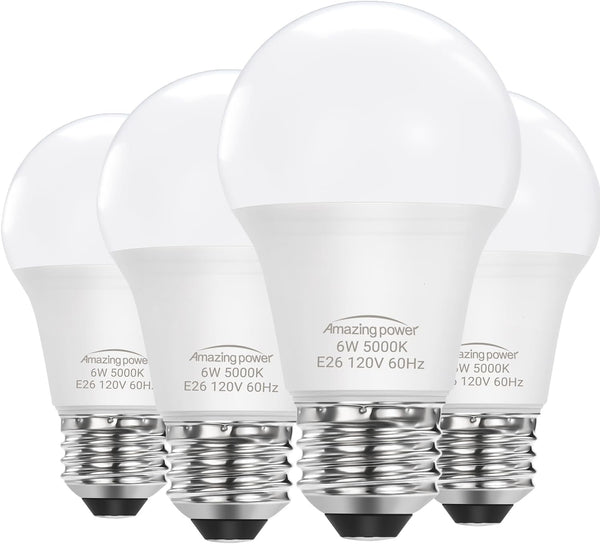4 Pack E26 LED Bulb, 40W Equivalent, Non-Dimmable, Daylight White 5000K, 6W Bright White for Home Lighting