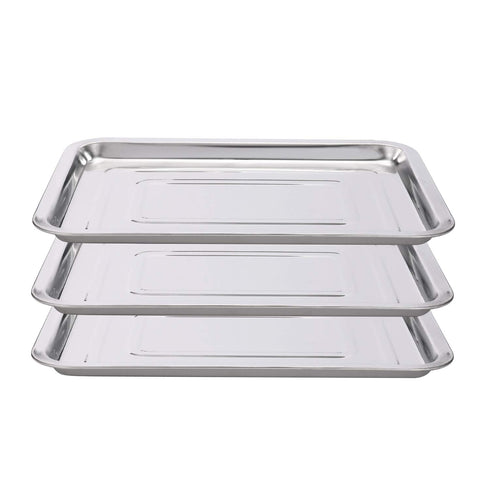 Stainless Steel Tray, 3 Pack 13 1/2" x 10" Dental Body Piercing Instrument Tool Flat Supplies