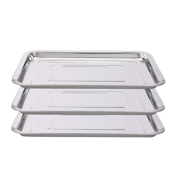 Stainless Steel Tray, 3 Pack 13 1/2" x 10" Dental Body Piercing Instrument Tool Flat Supplies