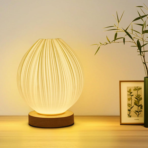 Winawing Table Lamp Bedside Small Side Table Lamp with Woodbase Peach 3D Printing