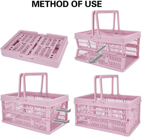 organizing,14.96" x9.84"x 7.87" basket,20L Pink crates for storage,plastic baskets for collapsible shopping foldable
