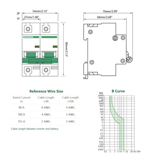 12V-110V DC Miniature Circuit Breaker, 125 Amp 1 Pole Battery Breaker Protector for Solar PV System and RV, DIN Rail
