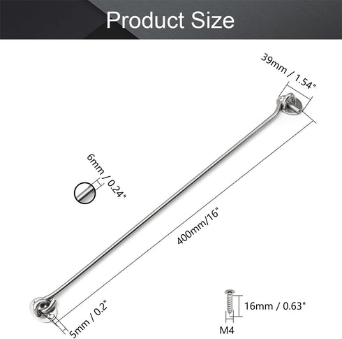 MroMax 2Pcs Cabin Hook and Eye Latch 16" Window Privacy Swivel Hooks Stainless Steel 400mm Gate Door Latches for Home Cabinet Window Kitchen Sliding Or Barn Doors with Mounting Screws Silver by MroMax