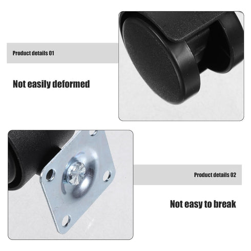 HINTRMENT 12pcs Black Plastic Furniture Caster Wheels, Small Swivel Chair Leg Casters Replacement for Office Chairs