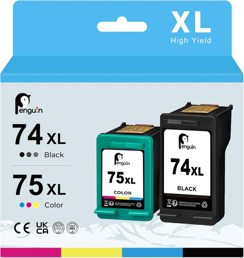 Penguin 74XL 75XL Remanufactured Ink Cartridge for HP Photosmart and Deskjet Printers, 1 Black 1 Color