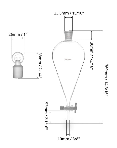 QWORK 1000ml Separating Funnel with 24/29 Joints and Stopcock