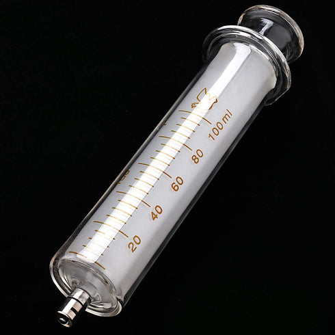 1 Pack Glass Laboratory Syringes with Caps 100cc/ml for Industry