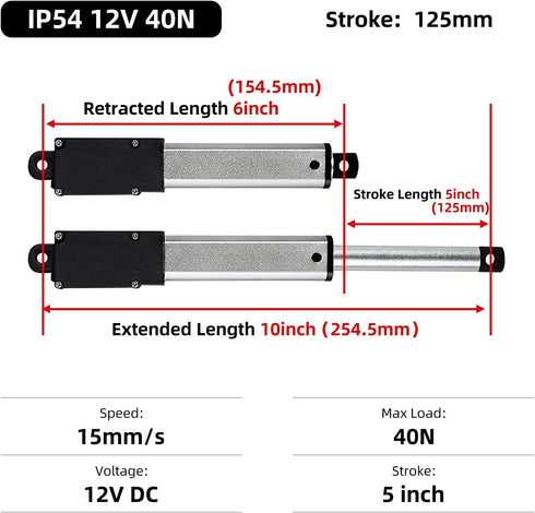 125mm 40N Mini Electric Linear Actuator 5 Inch Linear Motion Actuator 12V Actuators with Brackets for Cabinets, Robotics, Home Automation, Window Opener