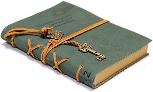 EvZ Leather Writing Journal Notebook, Classic Key Bound Retro Vintage Notebook Diary Sketchbook Gifts with Unlined Travel Journals to Write in for Girls and Boys Notepad Guest Book, Dark Green by EvZ