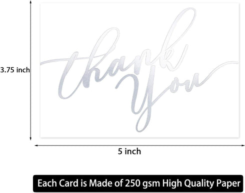 Bargain Paradise 24 3.75'' 5'' PCS Silver Thank You Cards With Envelopes- Elegant Appreciation Cards With Thank you