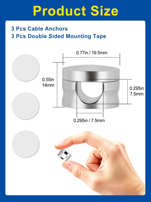 Kofuyni 3 Pack Upgraded Aluminum Silver Phone Charger Cord Holder with Extra-Large Adhesive Base, Screw-top Cord Holder