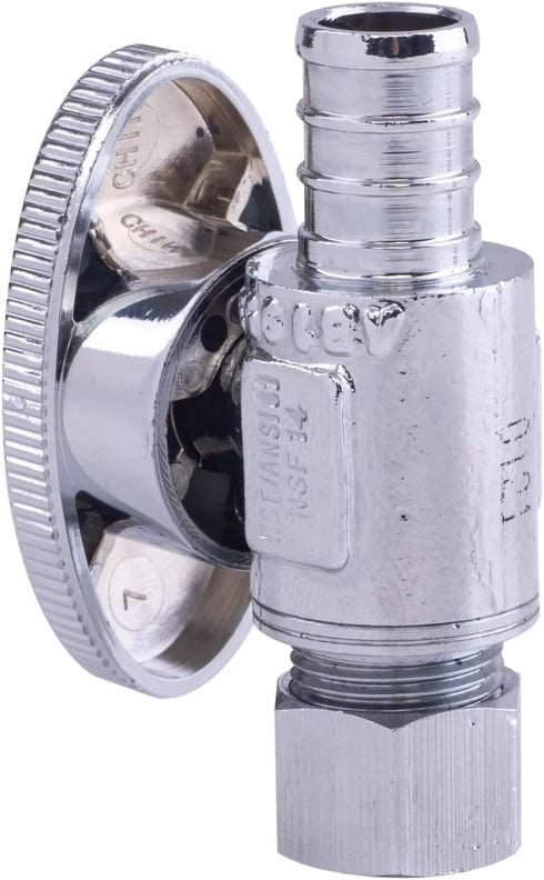 1/2 in. Chrome-Plated Brass PEX Barb x 3/8 in. Compression Quarter-Turn Straight Stop Valve Jar (6-Pack)