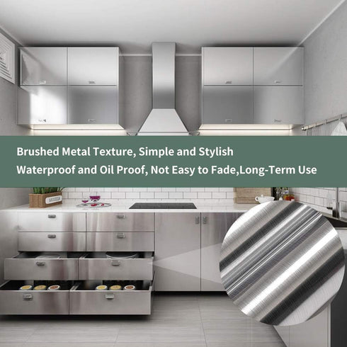 17.7''x197'' Silver Wallpaper, Stainless Steel Contact Paper Peel and Stick Waterproof Removable for Kitchen Countertop
