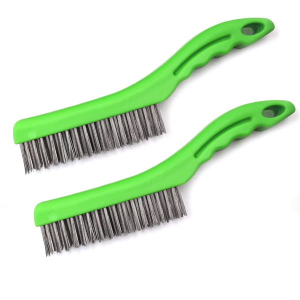 MAXMAN Wire Brush Set - 10 Inch Stainless Steel Brushes with Plastic Handle for Cleaning, Rust Removal, 2 PCS