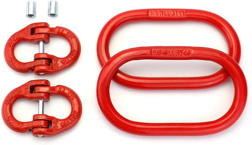 QWORK Chain Link Connectors Set, 4 Set 3/8" 7100 lbs Lock and 2 Pcs 5/8" 6600 lbs Link, Grade 80 Steel, Red