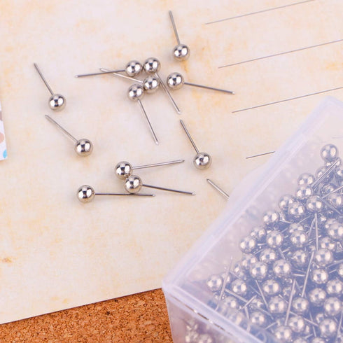 Yalis 200-count Retro Metallic Color Beads Head Push Pins, 1/8-Inch Map Tacks (Silver)