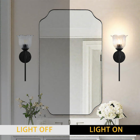 Ioptang 1-Light, Black Wall Sconces Modern Wall Sconce with Clear Glass Flower Shade, Hardwired Wall Mount Light