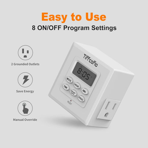 Indoor Digital Light Timer, 7 Day Programmable Plug in Outlet Timer, 2 Grounded Outlets for Lamps and Indoor Lightings, ETL Listed