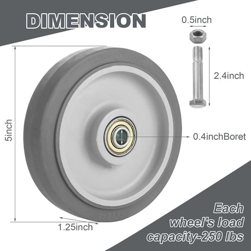 STARVAST 6PCS 5-inch Shopping Cart Replacement Wheels Kit, Diameter Wheels with Axles Bolt, Bearing Shopping Cart