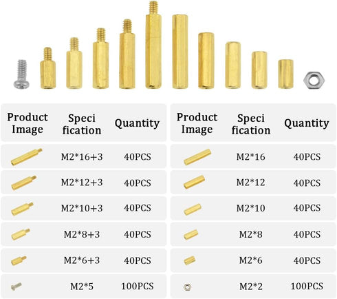XINGYHENG 600pcs M2 Brass & Stainless Steel Standoffs, Screws & Nuts Assortment Kit for Electronics