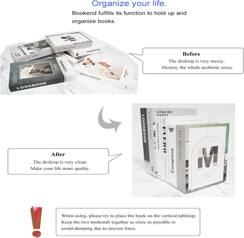 Merrynine Book Ends, 2 Pcs Acrylic Bookends for Heavy Books, Clear Book Holder