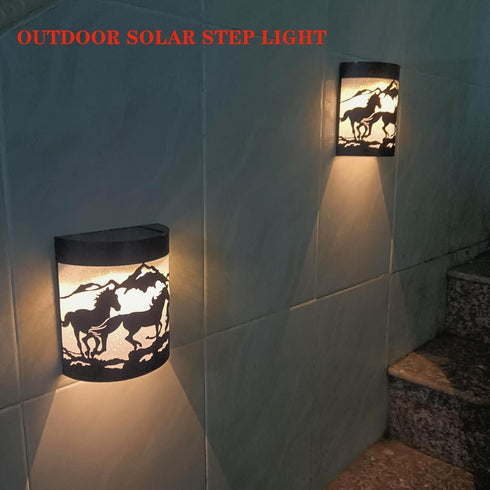 (2 Pack) Horse Solar Wall Lights,Solar Fence Lights Outdoor Waterproof for Deck Steps Fence Garage Backyard Porch
