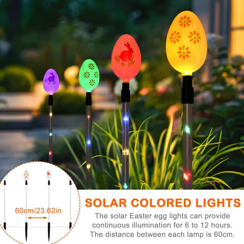 Quivorant 8 IP65 PCS Solar Easter Eggs Stake Lights, Waterproof Multicolor Outdoor Easter Pathway Lights Auto On/Off