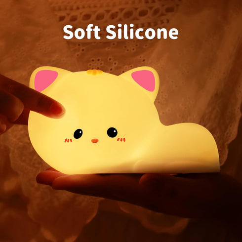 7-Colors Soft Silicone Cat Night Light for Kids Baby Toddler Cute Clap Touch Lamp Rechargeable Nightlight Bedroom Room