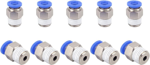 SNS 1/4" Tube OD x 1/8 NPT Male Straight Nickel Plated Brass Push to Connect Pneumatic Fittings (10 PCS)