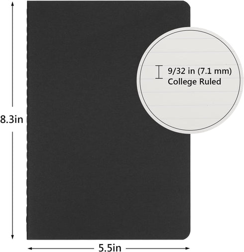 EUSOAR 36pcs A5 Notebook, 5.5"x8.3", 60 Pages, Black, College Ruled, Lined Writing Pads for Business School Office Note