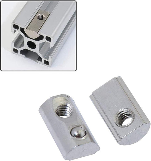 12-Piece Set 2020 Series M6 T Nut, Roll-in Spring Ball Elastic Nut for 6mm T-Slot Aluminum Extrusion Profile