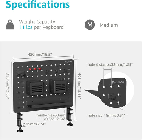 Clamp-on Desk Pegboard, Desk Accessories for Office Gaming Home, Magnetic Metal Peg Board with 10 Accessories, Desk
