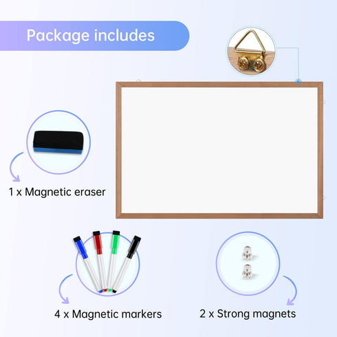 Magnetic Whiteboard for Wall, 24" x 18", Dry Erase Board with Natural Wood Frame for Home, Office, School