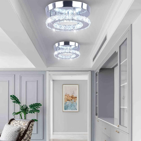 Modern Mini Led Chandelier Semi Flush Mount Crystal Lighting Ceiling Crystal Lamp for Bedrooms Dinning Rooms