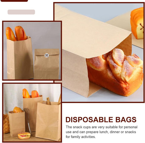 18x11x32cm 100pcs Set Brown Paper Bread Bags Kraft Snack and Sandwich Bags Oil-resistant Paper Grocery Storage
