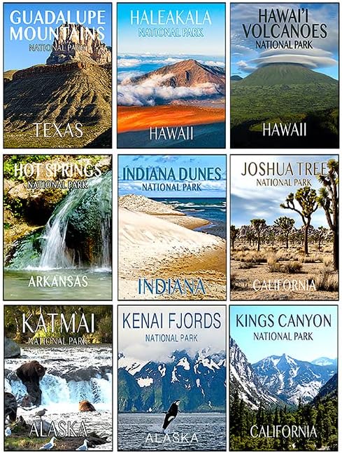 Sheet of 63 National Park "Poster Art" Stickers, US National Parks Decal for Laptops, Notebooks, and More