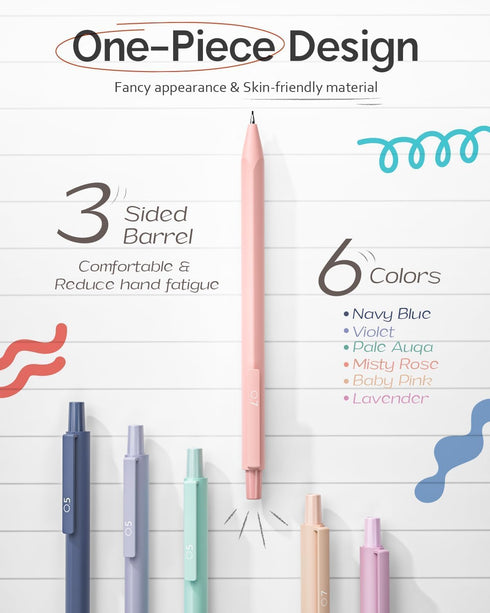 Nicpro 6PCS Pastel Mechanical Pencil Set, 0.5 & 0.7 & 0.9mm with 6 Tubes HB Lead Refill, 3 Erasers, 9 Refills, Cute Case
