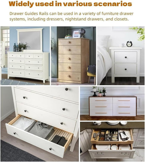 Metal Drawer Slide Replacement for Various Dressers and Nightstands, Drawer Track and Rail Kit with Metal Support Plate