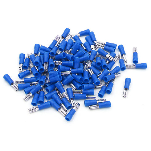 Baomain 0.11" Insulated Spade Connectors, 16-14 AWG Quick Disconnect Electrical Wire Connectors, Blue (200-Pack)