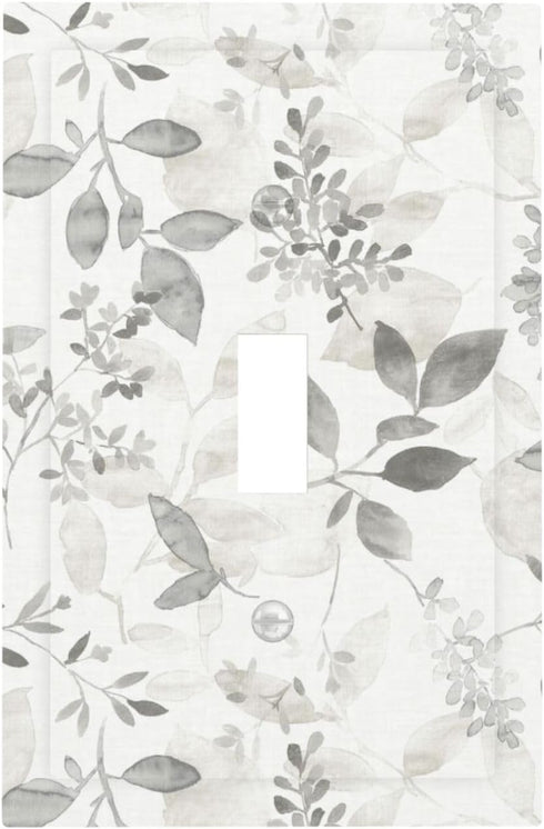 White Gray Eucalyptus Leaf Floral 1 Gang Light Switch Plate Cover for Electrical Switchplate Home Decor