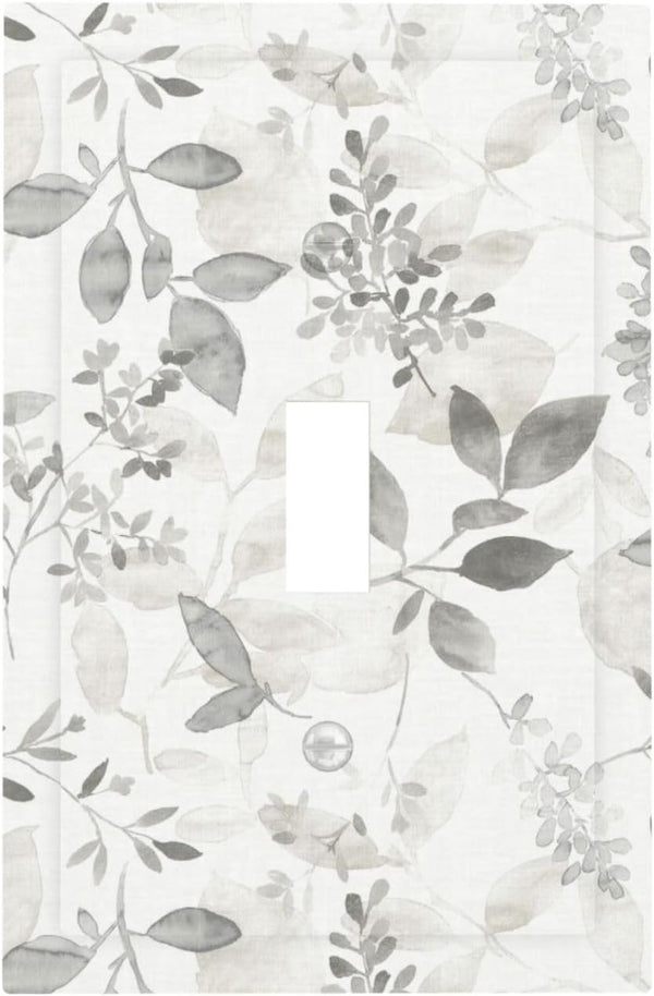 White Gray Eucalyptus Leaf Floral 1 Gang Light Switch Plate Cover for Electrical Switchplate Home Decor