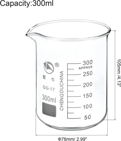 PATIKIL 300ml Low Form Glass Beaker, 3.3 Borosilicate Glass Graduated Printed Scale Measuring Cups with Spout for Kitchen Lab Liquids Transit Boiling by PATIKIL