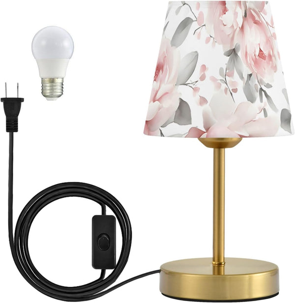 ALAZA Table Lamp for Bedroom Nightstand Pink Peonies Rose Flower Bedside Lamp