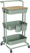 DTK 3 Tier Utility Rolling Cart with Cover Board, Turquoise, Rolling Storage Cart with Locking Wheels, 2 Small Baskets